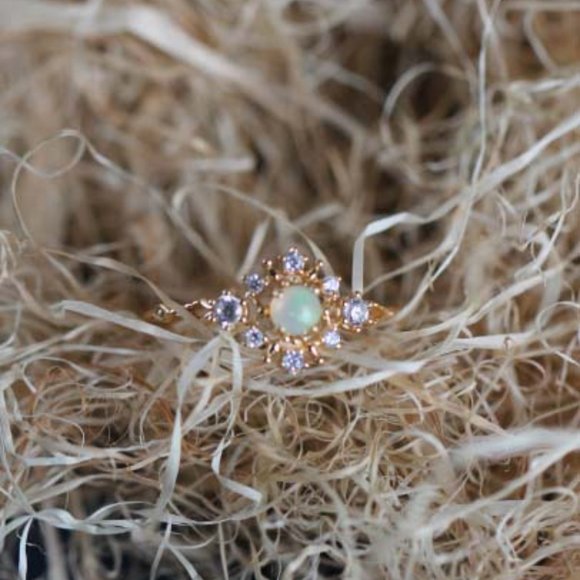 Gold Vermeil Genuine Opal Stone Dainty Ring for her Natural Opal Stone Ring 7 - Picture 8 of 10